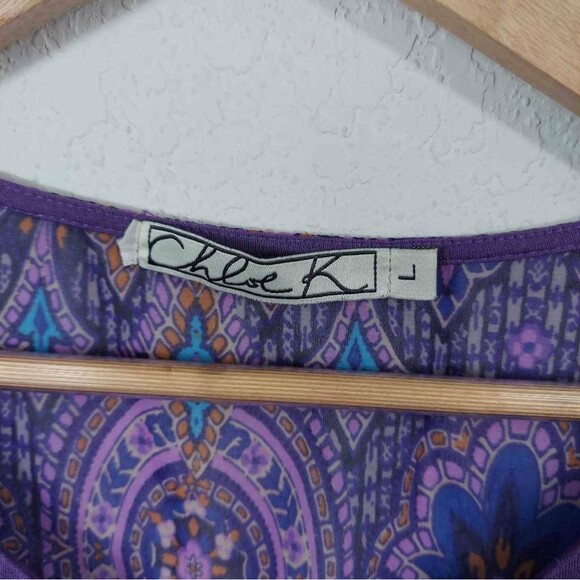 Chloe K Womens Popover Top Purple W/  Geometric Sleeveless Scoop Neck Blouse L - Picture 6 of 8